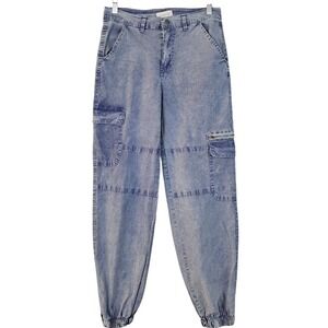 IF IT WERE ME Sm Grey Blue Acid Wash Cargo Pants‎ Utility Joggers Lightweight